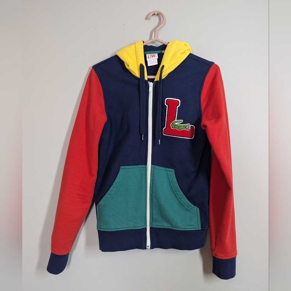 Lacoste Live Colorblock Hoodie Zip Up Jacket Size 2 (S) Retro Varsity Style